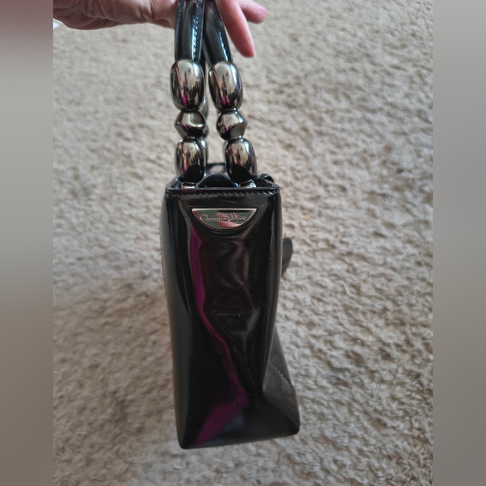 TRADED Christian Dior Black Patent Leather Maris Beaded Handle Satchel - Picture 5 of 11